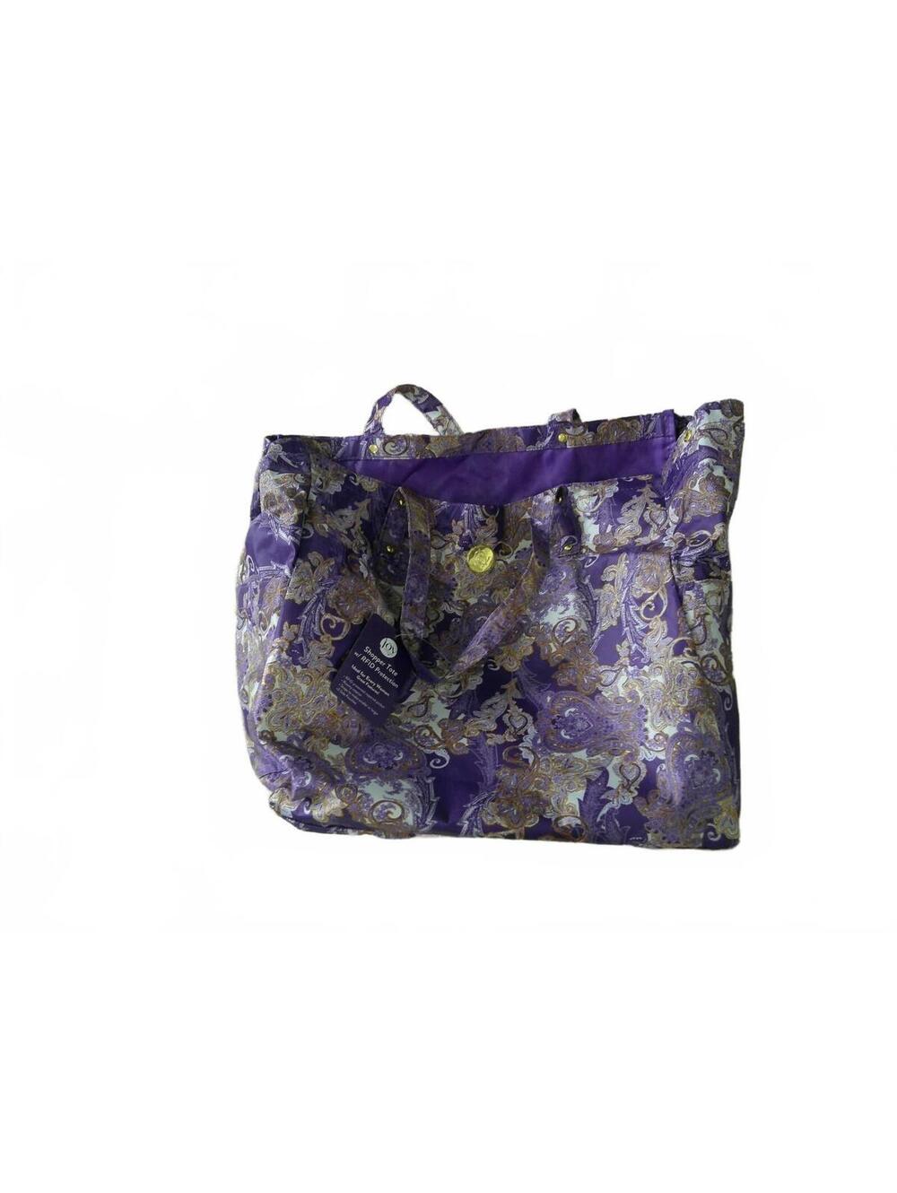Joy Mangano Purple Paisley Patterned Tote Bag w/organizers